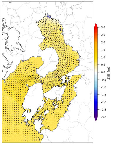 水位(コンター)と流れ(ベクトル)