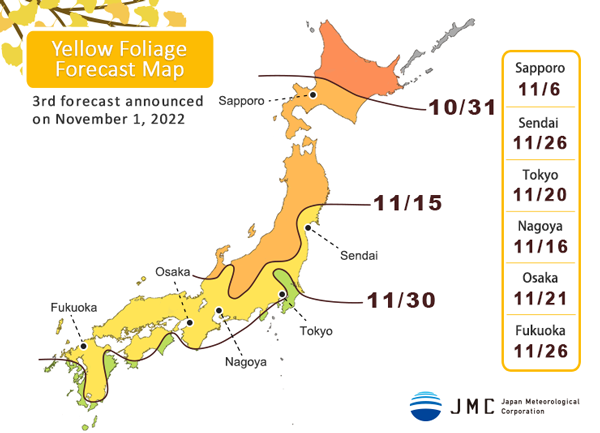 Forecast map for viewing yellow leaves