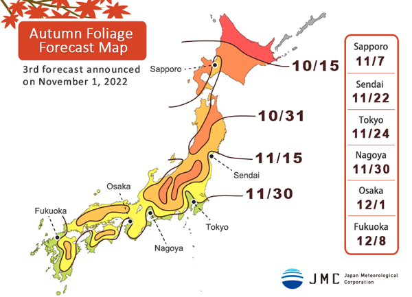 Forecast map for viewing red leaves