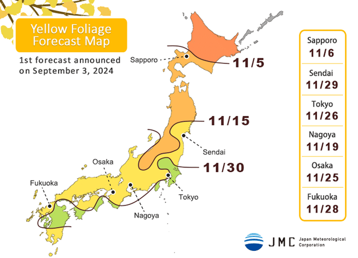 Forecast map for viewing yellow leaves