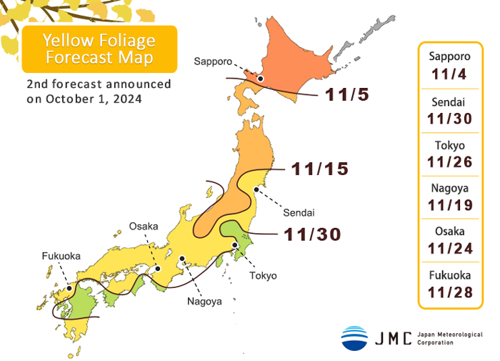 Forecast map for viewing yellow leaves