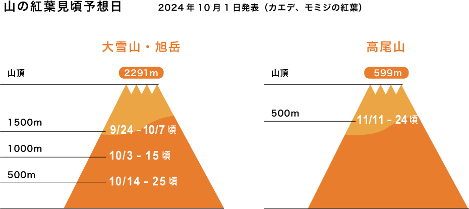 山の紅葉見頃予想