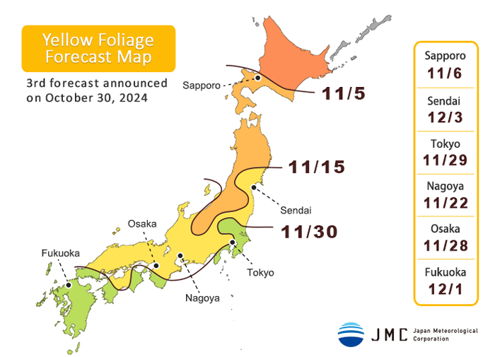 Forecast map for viewing yellow leaves