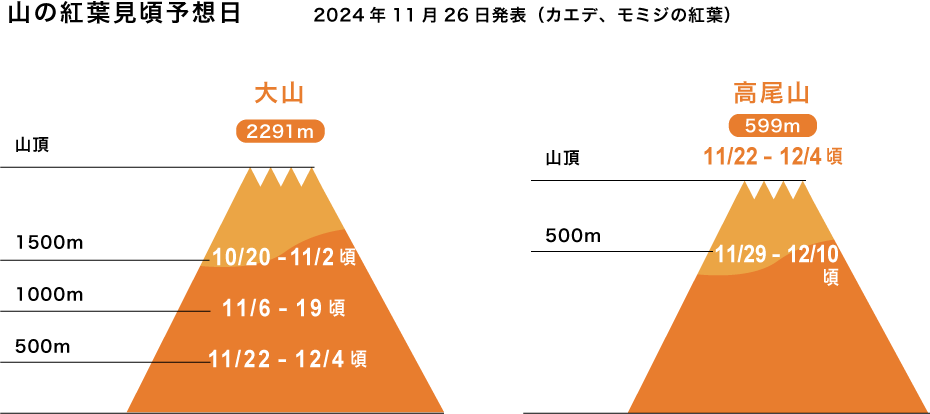 山の紅葉見頃予想