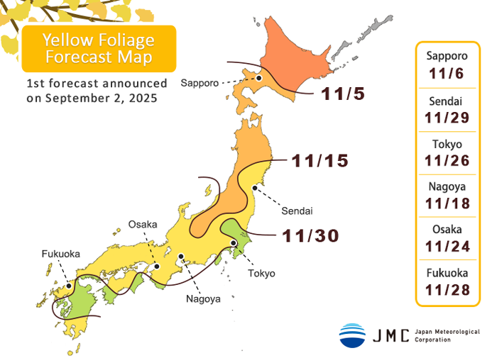 Forecast map for viewing yellow leaves