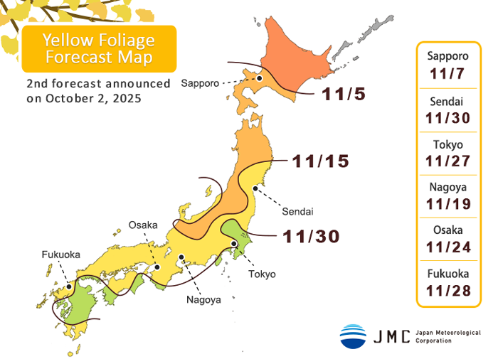 Forecast map for viewing yellow leaves