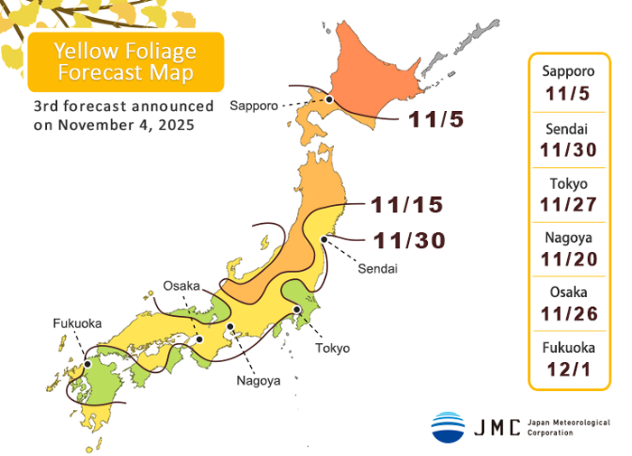 Forecast map for viewing yellow leaves