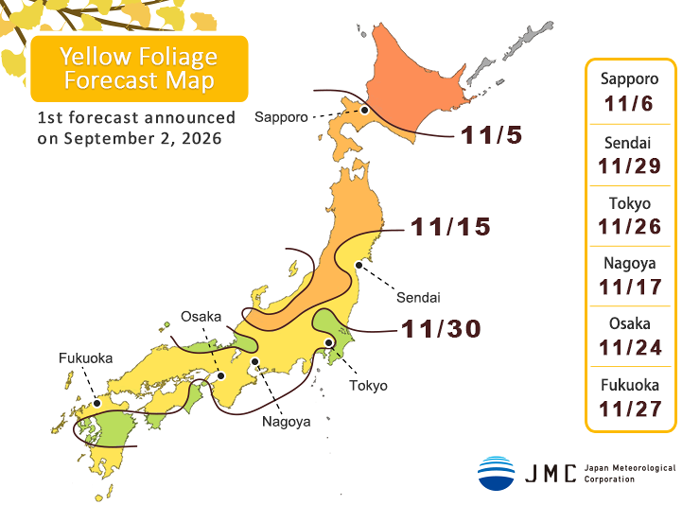 Forecast map for viewing yellow leaves