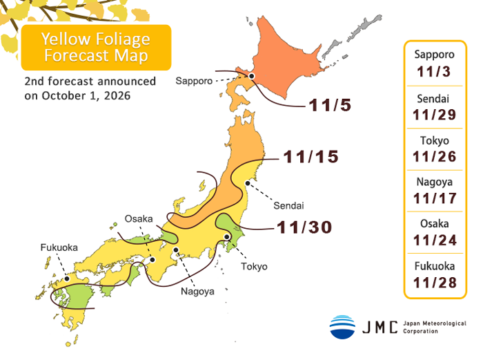 Forecast map for viewing yellow leaves