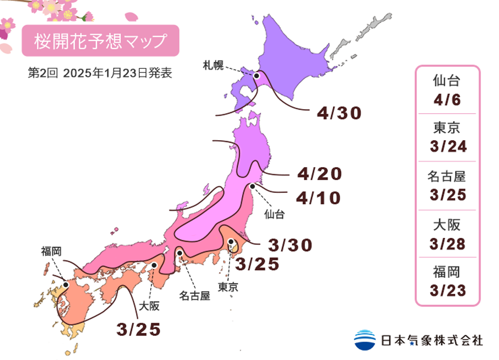 2025年第2回桜開花予想マップ