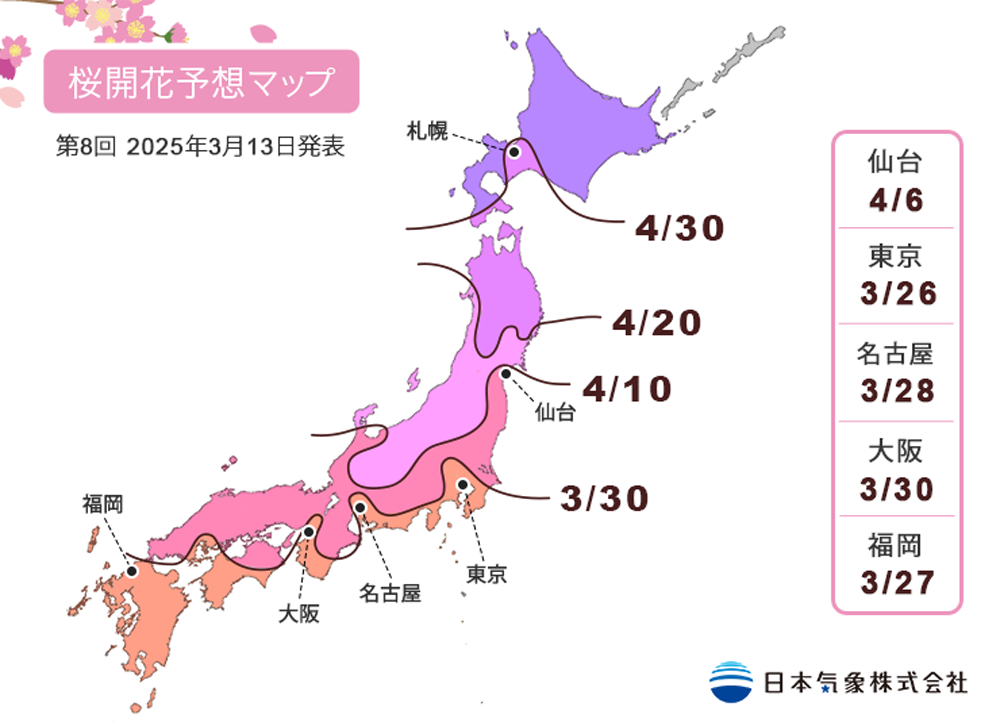 2025年第8回桜開花予想マップ