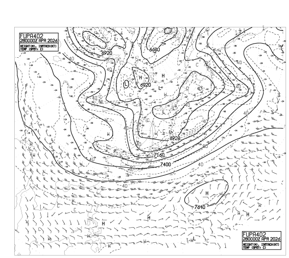 アジア太平洋400hPa高度・気温・風予想図