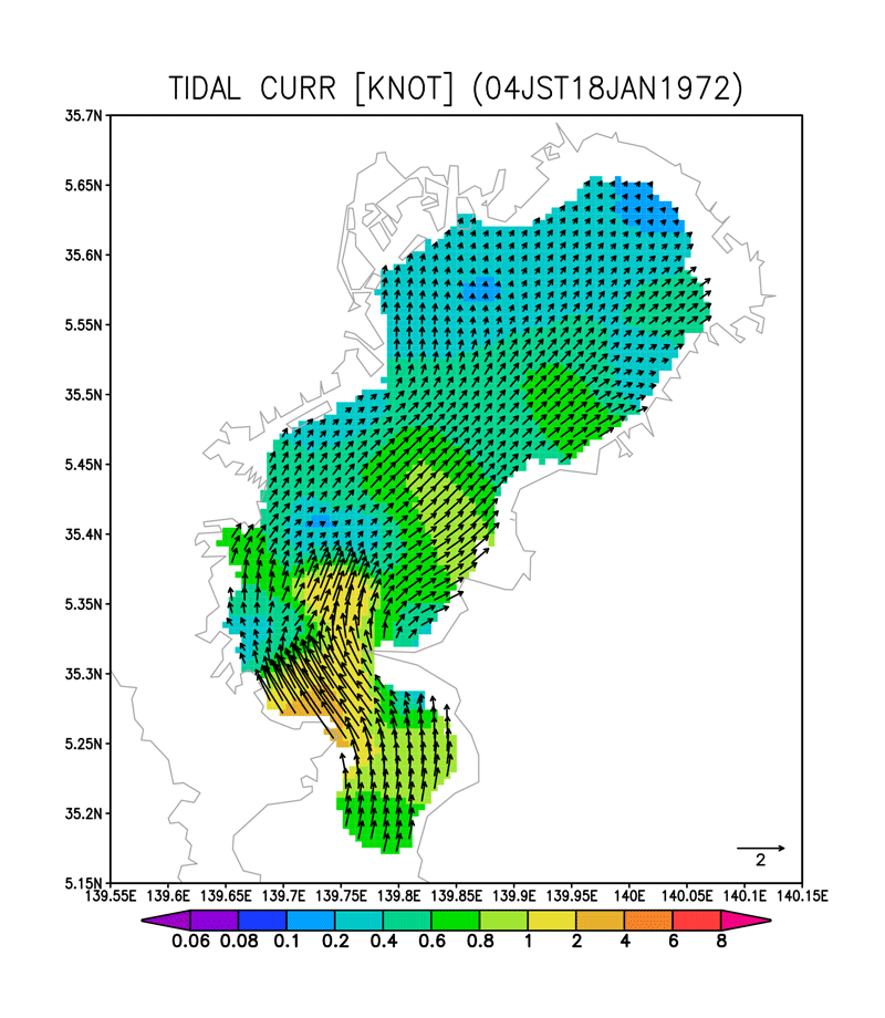 東京湾の推算潮流の平面分布図(1時間毎)